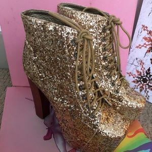 Jeffrey Campbell ‘Lita’ Bootie Gold Glitter 6.5